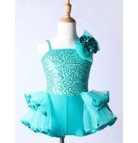 Turquoise blue girls kids children sequins girls kids children competition performance professional modern dance ballet dance outfits